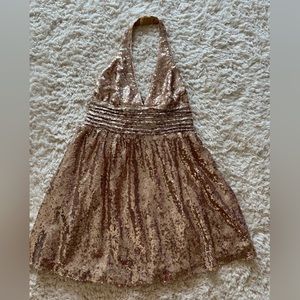 Rose Gold Sequin Halter Short Dress Sz Med